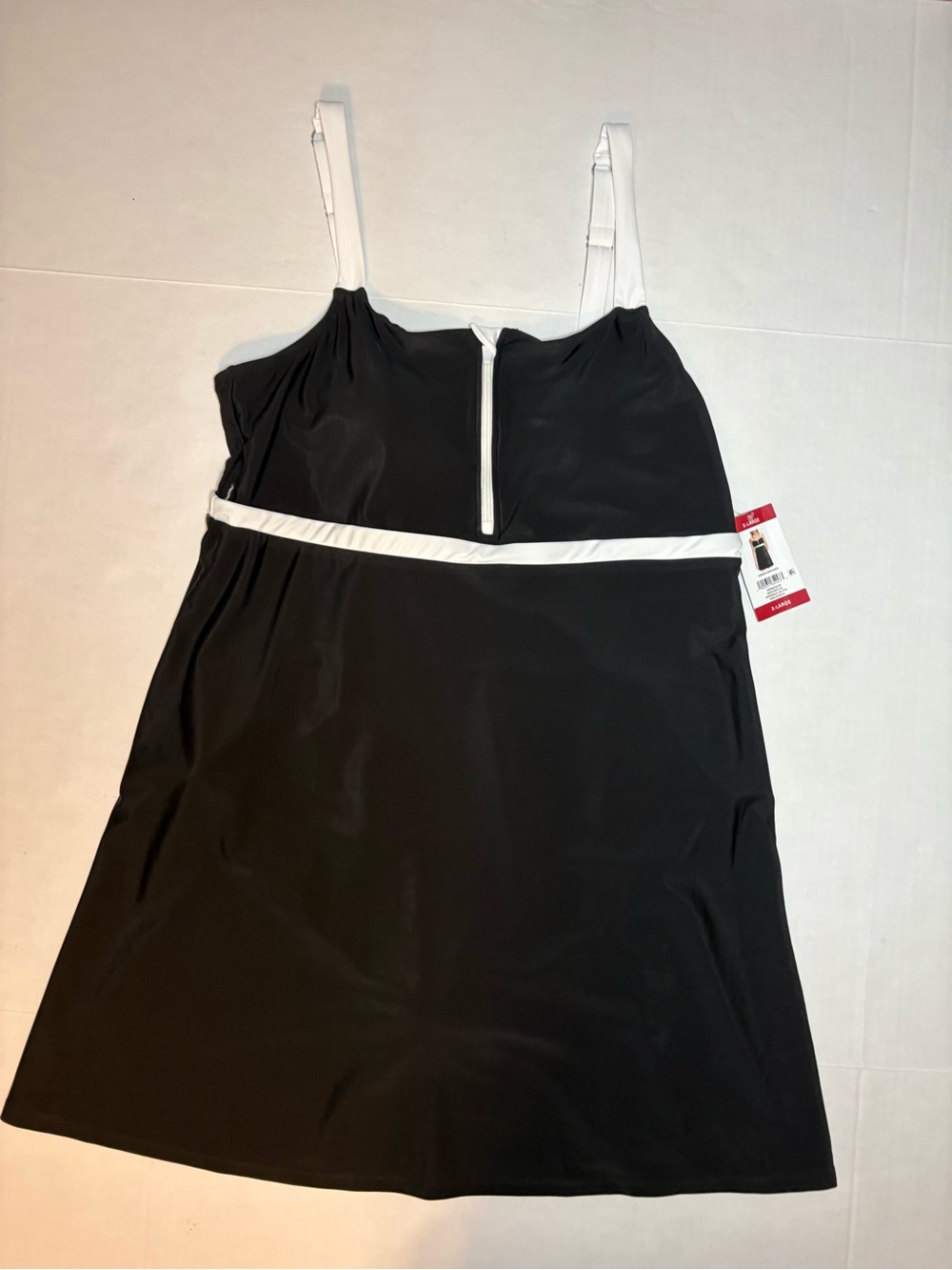 Lands’ End Black White Trim One Piece Swim Dress Size XL NWT